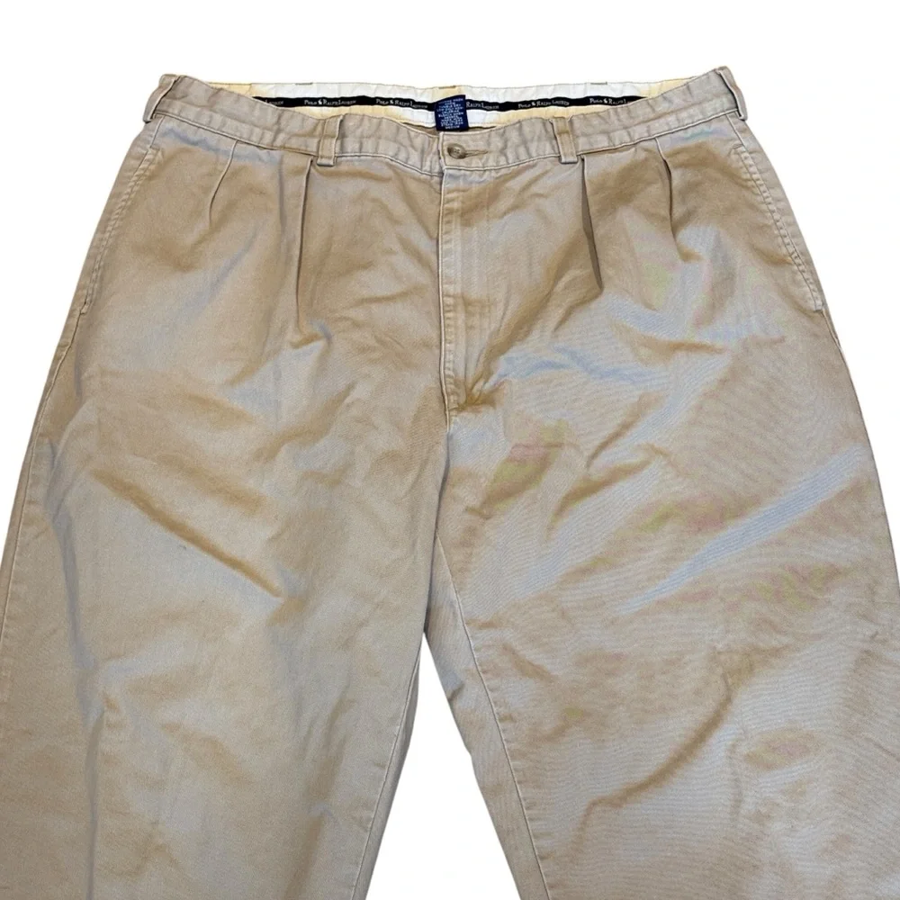 Vintage Polo Ralph Lauren Beige Pleated Chino Pants Casual Men's Sz 38x30 - Picture 3 of 6